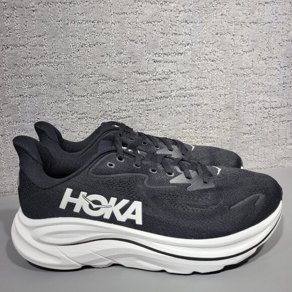 Hoka One One Clifton Wide 10 Men's Size US 10.5 2E Black White Athletic Sneakers - Picture 2 of 12